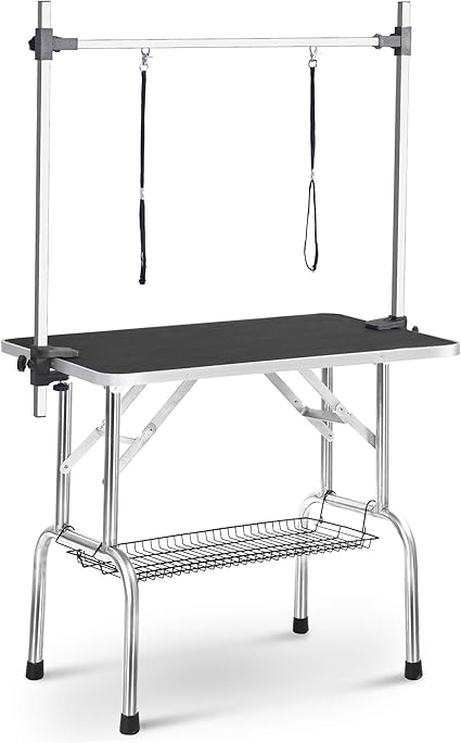 トリミングテーブル 折りたたみ トリミング台 H型アーム棒 頑丈型 多頭 トリミング 折り畳み ペット用 シャンプー カット ブラック